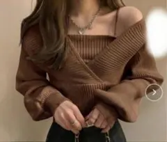 GRL バックリボン カシュクール リブニットトップス ブラウン M〜LL相当