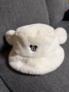 【即日発送】ディズニー バケハ もこもこ バケットハット 帽子 白 ホワイト