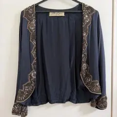 シェアースピリット刺繍入り長袖カーディガン シルク100% ビーズのサムネイル