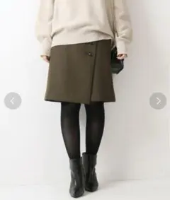 Spick&Span オリーブ ボタン付きラップミニスカート　ひざ丈