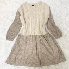 森ガール　フェアリーグランジ　ニット花柄ワンピース