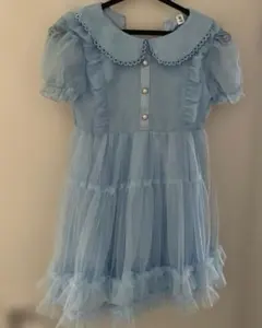 新品！発表会 ワンピース 130cm 水色 チュール フリル パフスリーブドレス