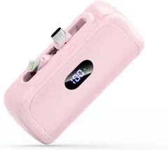 モバイルバッテリー 小型 6800mAh ピンク 持ち運び コード内蔵 急速充電のサムネイル