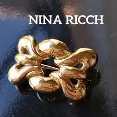 NINA RICCH ニナリッチ　ゴールドカラーブローチ　リボン