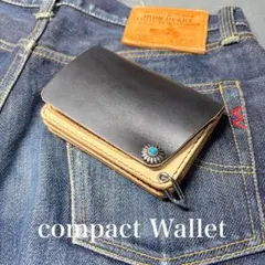 ポン様専用【栃木レザー】ショートトラッカーウォレット　丘染め ブラック　ヌメ革
