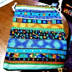 幾何学模様の布製巾着袋小 　　　　 3枚セット