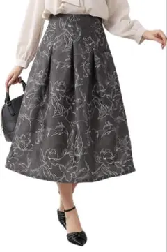 index ラインフラワー 3Dプリント フレアスカート LL 洗濯可