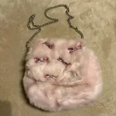 ピンクファーポシェット リボン付き