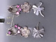 シルバー 花とクローバー モチーフ ピアス&ネックチェーン オマケ付き