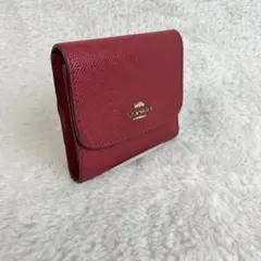 コーチ COACH 三つ折り財布 レッド レザー ゴールドロゴ コンパクト