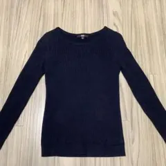 ユニクロ　コットンカシミヤリブセーター　長袖　S ネイビー　紺