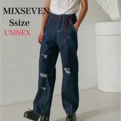 MIXSEVEN ダメージ　ワイドデニム　ヴィンテージ　ユニセックス