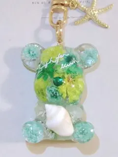 くまちゃん 貝殻 ドライフラワー チャーム キーホルダー - メルカリ