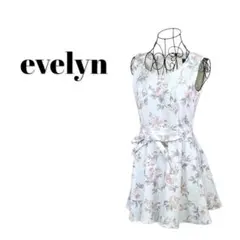【evelyn】レディース　ワンピース　ミニ　花柄　リボン　ファスナー　Sサイズ