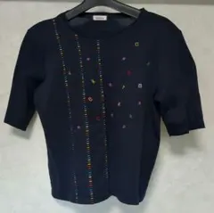 Tシャツ　綿100%　ネイビー　刺繍