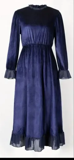 ロイヤルブルー 長袖 フリル パーティードレス