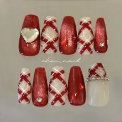 現品セール】ネイルチップ♡ワインレッド 赤 量産型地雷韓国ワンホン
