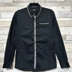 PLUS ONE ブラックストライプシャツ L