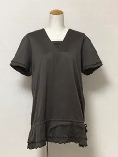 マックレガー 半袖 Tシャツ スクエアネック フリル トップス カットソー 茶色のサムネイル