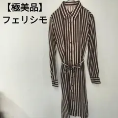 r94　​【極美品】フェリシモ ストライプ シャツ ワンピ 7号 Sのサムネイル