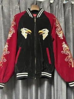 Greeman 日本 限定 スカジャン 別珍 unisex 赤 龍孔雀