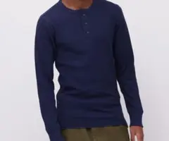 ネイビー ヘンリーネック 長袖カットソー