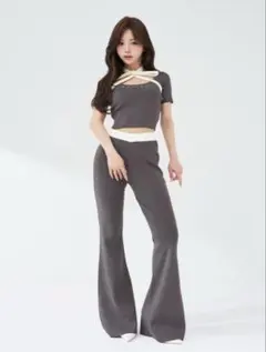 ダーリッチ ホルターリボンロゴニットセットアップ グレー FSサイズ