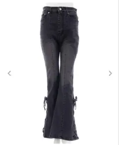 新作完売品美品/サイドレースアップ＆センターシームフレアデニムパンツ イング