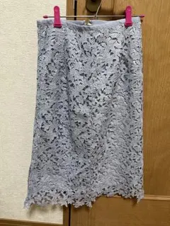 【新品タグ付】index 洗えるリーフタイトスカート レース ブルー Sサイズ