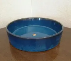 青い陶器の丸型花器2