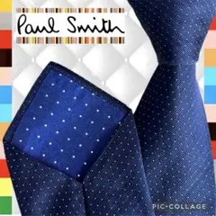 ポールスミス 現行 ネクタイ ドット柄 ネイビー 裏地ドット