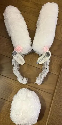 うさ耳カチューシャ 尻尾 リボン付きセット