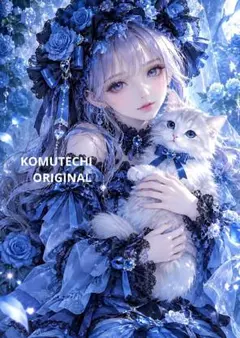 ゴスロリ風3/5　猫と少女のデジタルアート　2L判