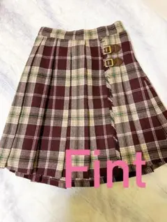 Fint バーガンディ チェック プリーツスカート