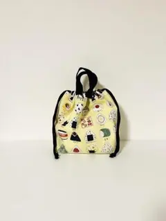 ご当地おにぎり柄の持ち手つきお弁当袋　クリームイエロー　ハンドメイド