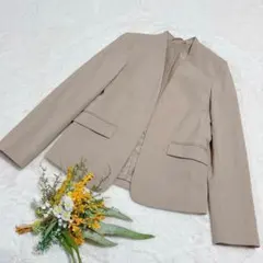 美品✨【ジーユー】GU ノーカラージャケット オフィス 長袖 ベージュ S ●