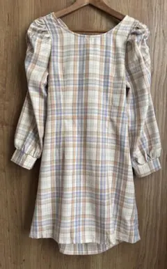 CHIP CLIP バックリボンチェックワンピース　パフスリーブ　M