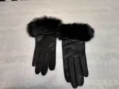 イネド レザー 手袋 ブラック　ラビットファー