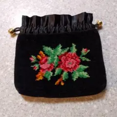 FEILER 花柄刺繍ポーチ 黒色
