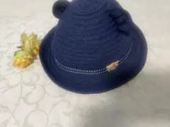 【美品】ファミリア　耳付きネイビー麦わら帽子