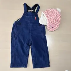 MIKI HOUSE オーバーオール 70-80cm 帽子セット