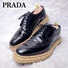 名作 PRADA エスパドリーユ レザー デニム ウィングチップ サイズ 6