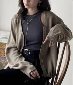 裾ドロストVネックニットカーディガン（長袖）