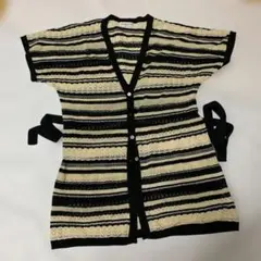 【SCÈNE DEUX 】ストライプ 半袖ロングロングカーディガン