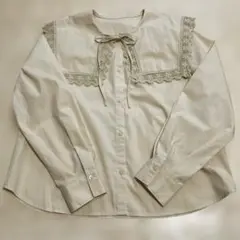 GU/ジーユー 長袖ブラウス シャツ 襟レース　大きめ襟　レディース　春