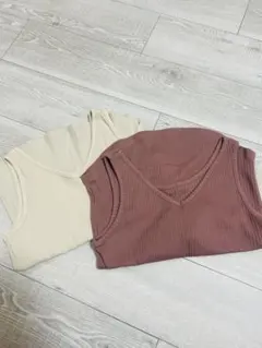 GU★リブ2WAYタンクトップ ホワイト ピンク Mサイズ 2枚セット