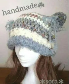 手編み ウール 猫耳ニット帽 帽子 y2k ネコ耳 ハンドメイド サブカル
