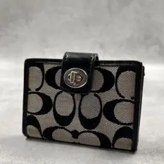 極美品 COACH コーチ 三つ折り財布 ソーホー シグネチャー ブラック