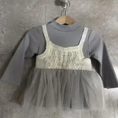 ☆長袖　チュール付きトップス80