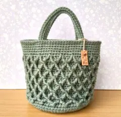 春バッグ ユーカリ色 ニットバッグ